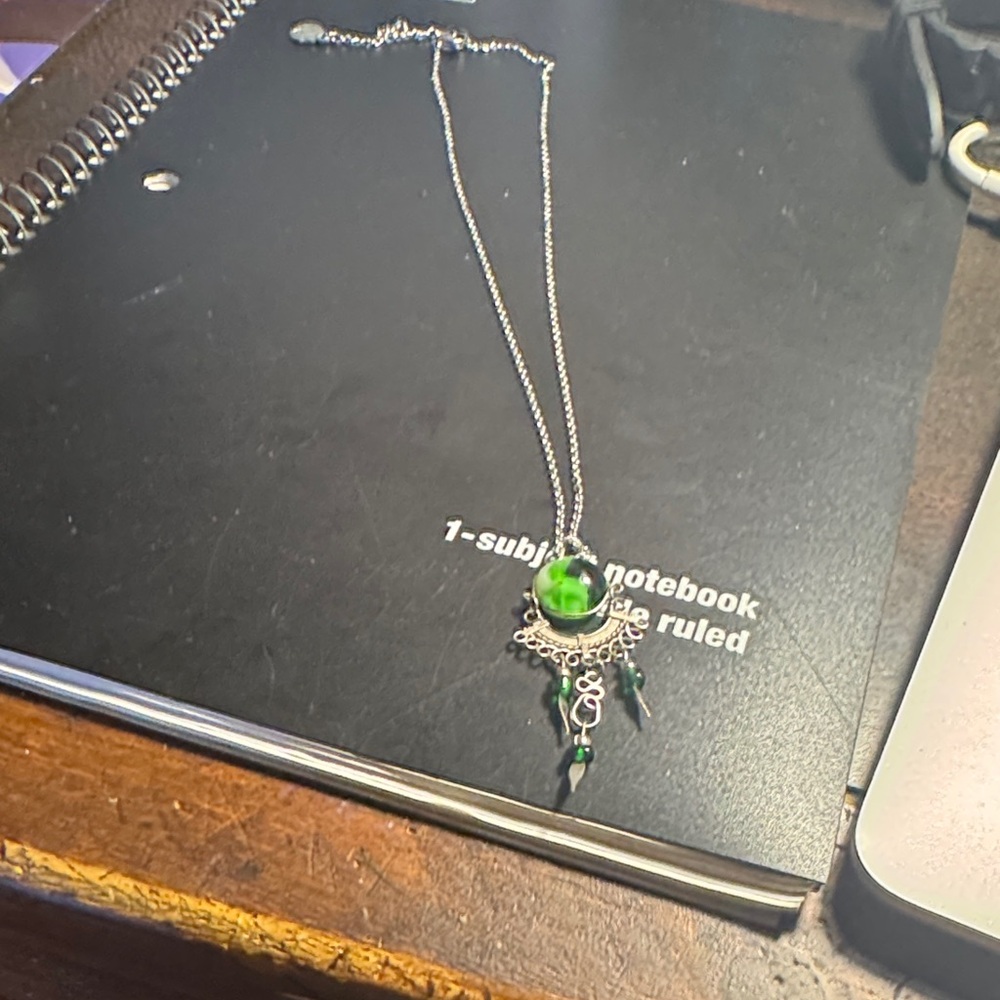 Chic Silver Like Necklace with Green Accents